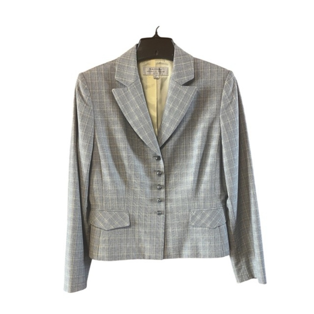 Tahari Arthur S. Levine Gray Yellow‎ Plaid Floral Button Blazer